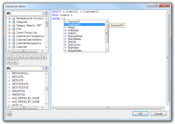SQL Text and Expression Editor